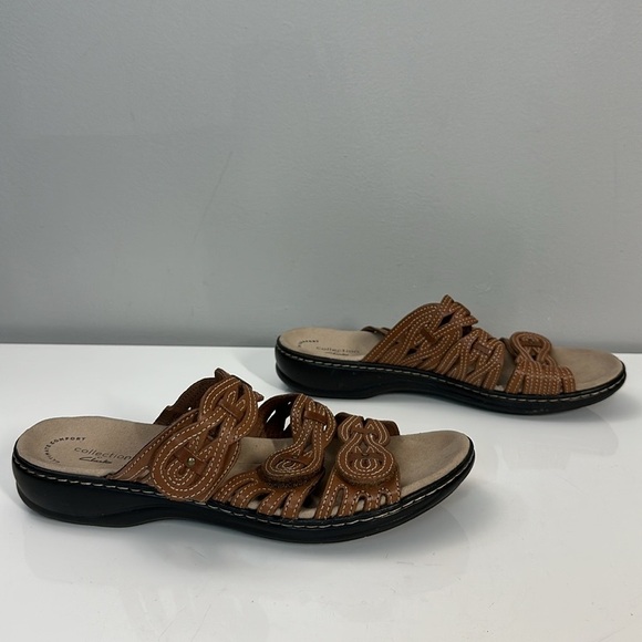 Clarks Leisa Faye Tan Brown Leather Sandals Size 9.5 - Picture 2 of 15